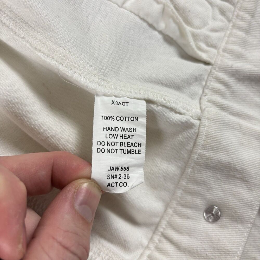 XACT Womens Small White Button Up Denim Jean Jacket w/ Allover Patches - FLAWED - Picture 9 of 16